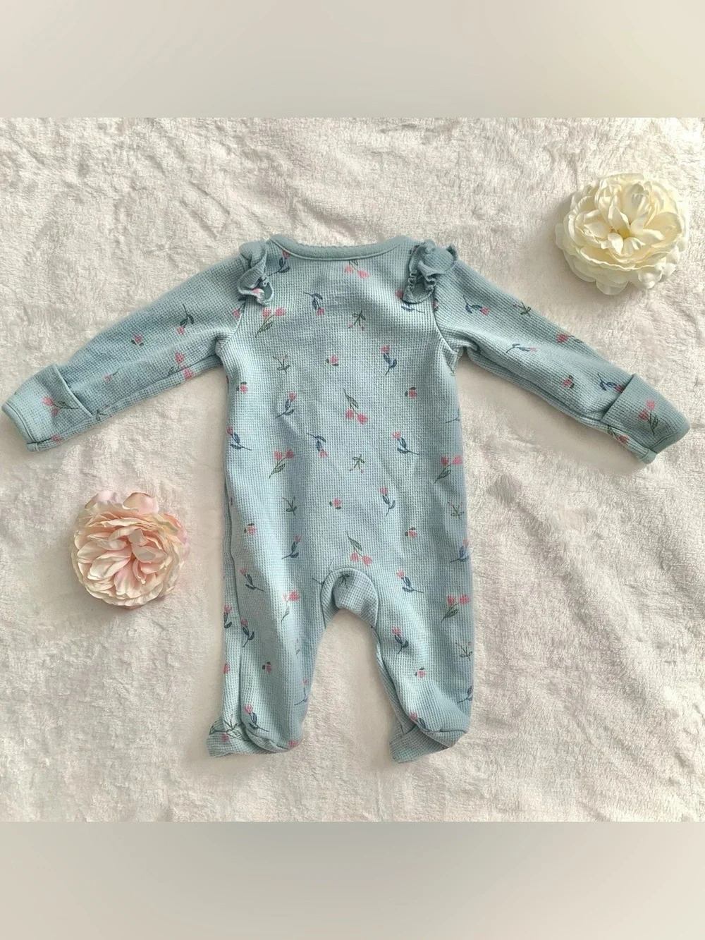 Carter’s Just One You Newborn Floral Footed Sleeper Blue Waffle Knit Zip Pajamas